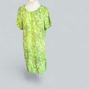 La Cera Green Sheath Shift Dress Floral Self Belt Size XL Cottagecore Casual